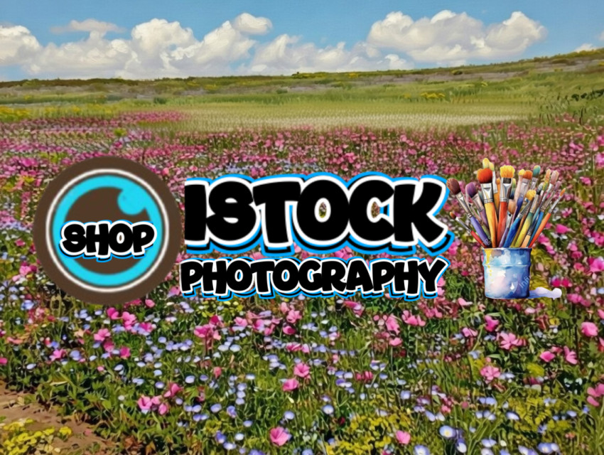 Vibrant Wildflower Meadow Under Blue Sky – Colorful Spring Landscape Painting