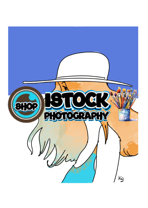 femme hat blue bg